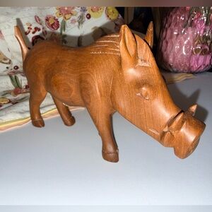 Hand Carved Warthog Wild Boar Pig Vintage Wood Figurine Carving Kenya Razorbacks